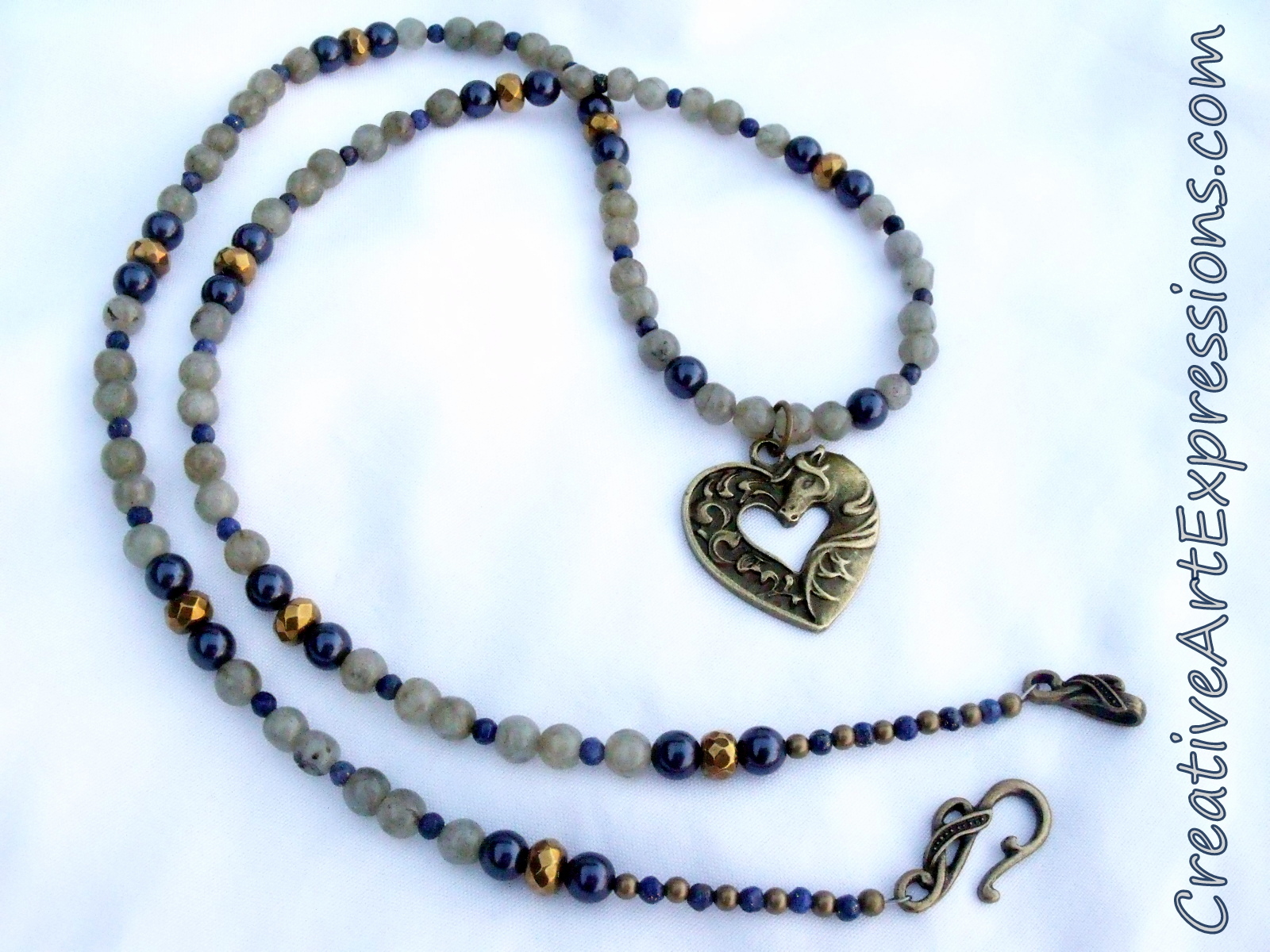 Creative Art Exprssions Handmade Labradorite & Lapis Lazuli Horse Necklace Jewelry Design